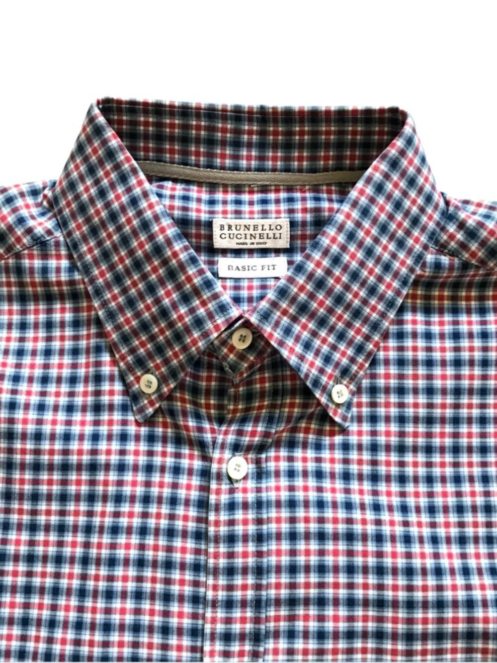 Brunello Cucinelli Check Plaid Button Down Shirt Mens Large Red Blue Basic Fit